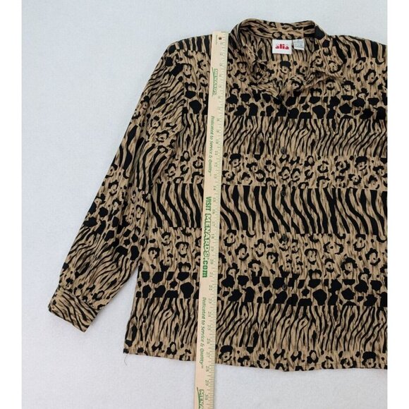 Alia Women's Top Size 16 Brown Mixed Animal Print Long Sleeve Button-Up - Picture 8 of 12
